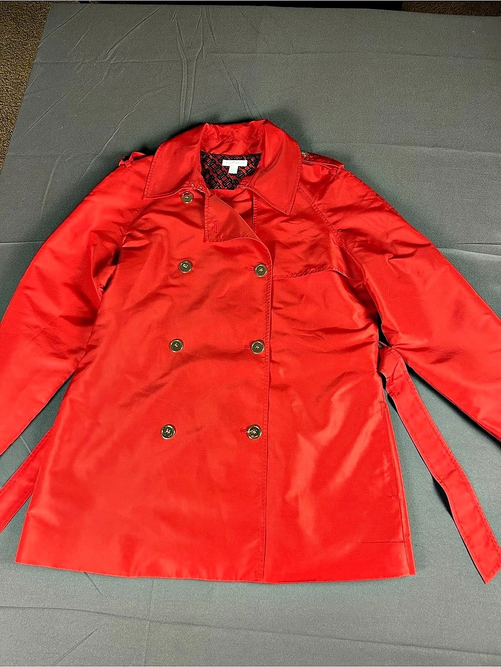 Charter Club Double-Breasted Trench Coat Red Large